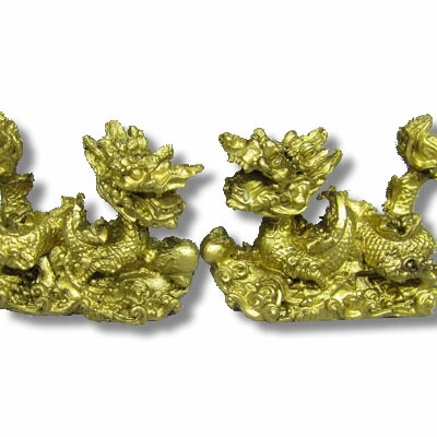 金色 樹脂龍置物小 ペアセット T-8018｜双龍,対龍,ドラゴン,辰年