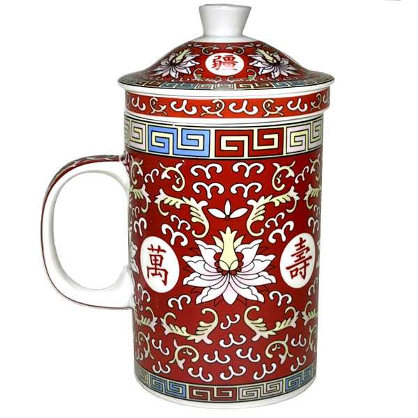 景徳鎮茶漉し付きマグカップ萬壽・赤｜食器,中国,茶器,テーブルウェア,中国茶,蓋,碗,中華街,家具・アジアン,レトロ,雑貨,昭和,お土産,ギフト, プレゼントの通販はau PAY マーケット - 肉まん・太極拳雑貨の中華街「老維新」 | au PAY マーケット－通販サイト