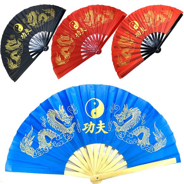最安値に挑戦！竹骨カンフー扇子 金双龍画｜ 功夫扇子,功夫