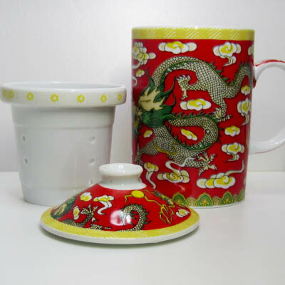 茶漉し 付き マグカップ 赤龍 ｜紅,竜,ドラゴン,景徳鎮,食器,中国,茶器