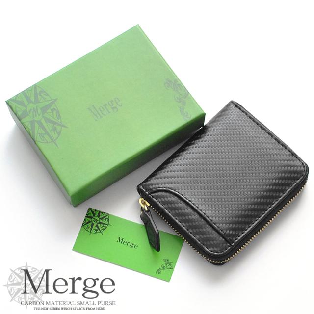 ミニ財布 メンズ カーボン加工 ボックス型小銭入れ 薄い カーボン 二