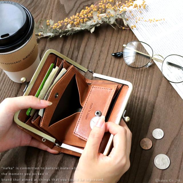 折り財布 レディース がま口 短財布 本革 がま口財布 財布 ギャルソン薄い ナチュラル 折財布 nafka ナフカ【NFK-72002】 ブランド 人気 折り財布 レディース がま口 短財布 本革 がま口財布 財布 ギャルソン