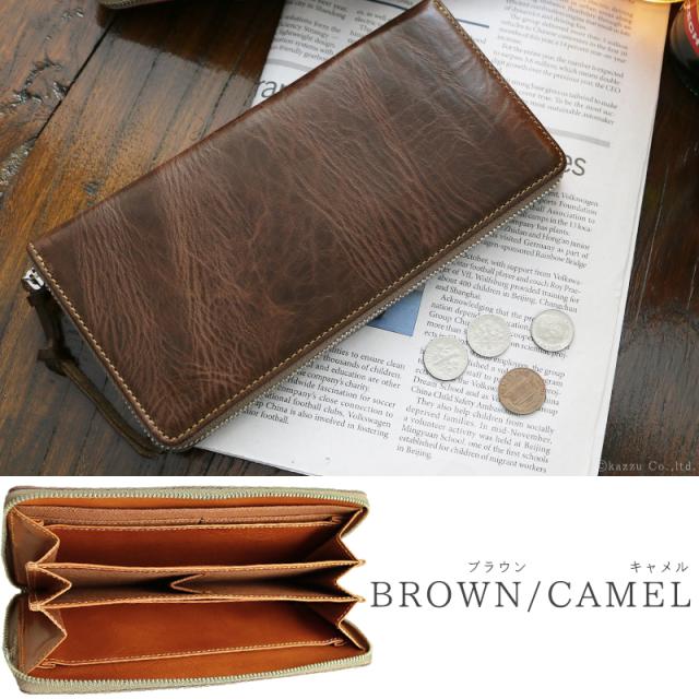 長財布 メンズ レディース 本革 牛革 ラウンドファスナー 薄マチ バイ