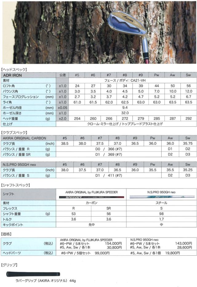 アキラ ADR アイアン N.S.PRO 950GH neo シャフト 4本セット[＃7-PW]