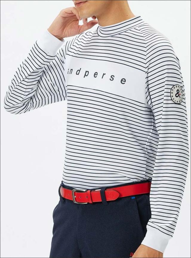 アンパスィ and per se スムース ボーダー モックネック 長袖シャツ