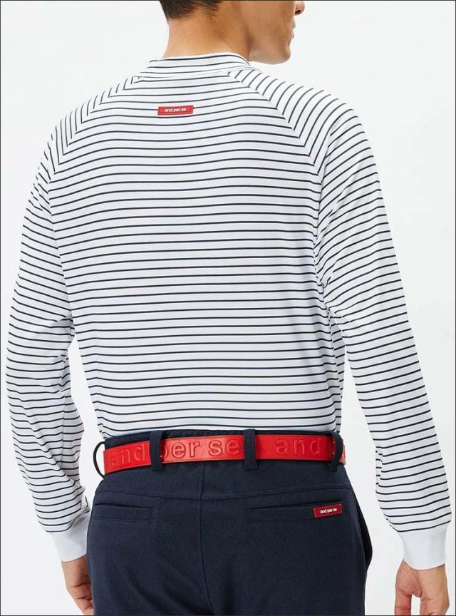 アンパスィ and per se スムース ボーダー モックネック 長袖シャツ