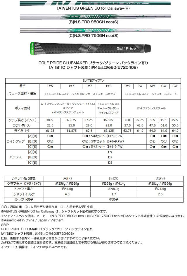 キャロウェイ ELYTE アイアン N.S.PRO 950GH neo シャフト 単品[I＃5、AW、GW、SW]