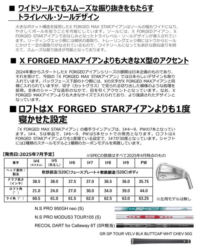 特注カスタムクラブ キャロウェイ X FORGED MAX STAR アイアン 単品[＃4、＃5] N.S.PRO 950GH neo シャフト