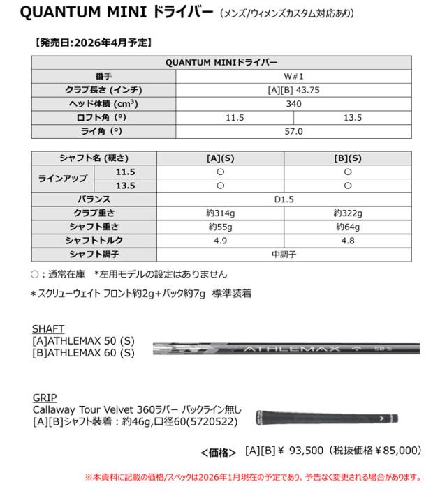 特注カスタムクラブ キャロウェイ QUANTUM MINI ドライバー ZERO Speeder シャフト_4