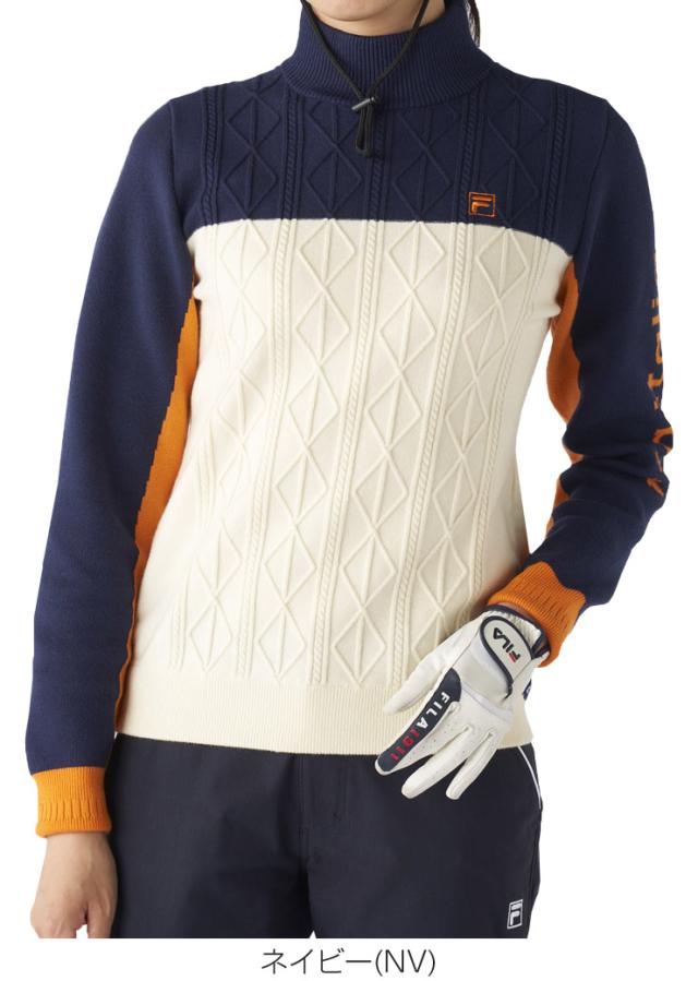 フィラゴルフ ブロック切替 モックネック セーター ウェア レディース 2025年秋冬モデル M-LL 795-705 フィラゴルフ ブロック切替 モックネック セーター ウェア レディース