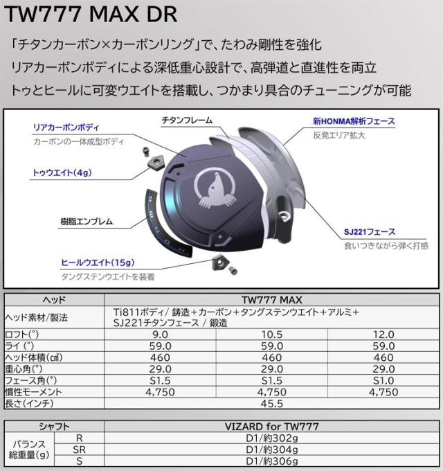 特注カスタムクラブ 本間ゴルフ ツアーワールド TW777 MAX ドライバー VIZARD BLUE シャフト_4