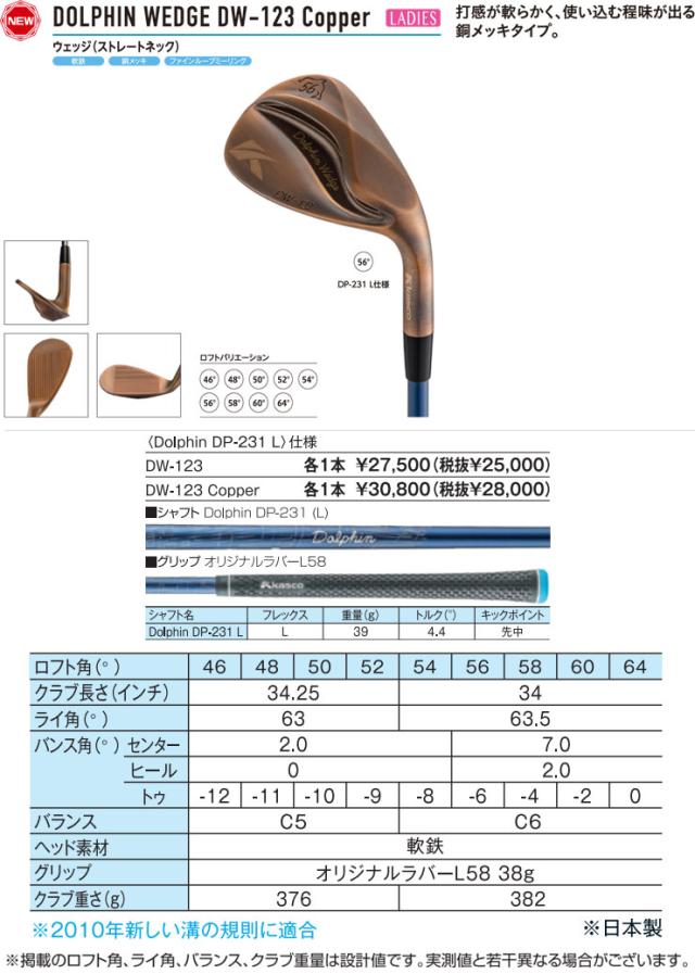 特注カスタムクラブ キャスコ ドルフィン DW-123 レディース ウエッジ Copper N.S.PRO ZELOS7 スチールシャフト