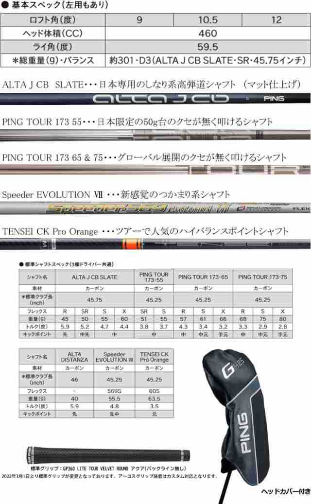 PING PING ピン G425 MAX ドライバー PING TOUR 173-55 / 173-65 / 173