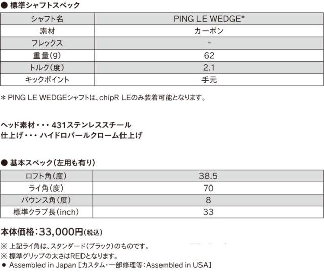 特注カスタムクラブ ピン ChipR LE レディース PING LE WEDGE カーボン シャフト_2