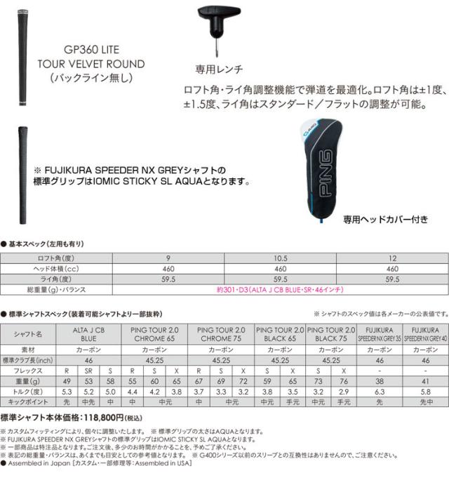 特注カスタムクラブ ピン G440 K ドライバー 三菱 ELDIO No.03 / No.06