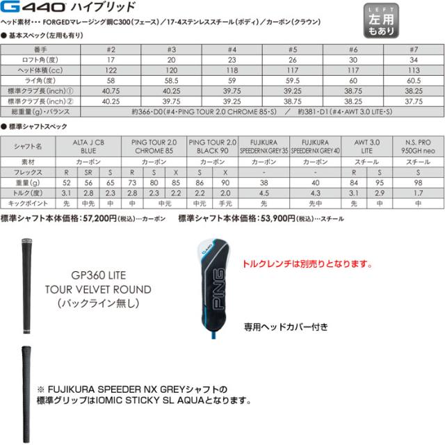 ピン G440 ハイブリッド N.S. PRO Modus3 Tour105 シャフトの