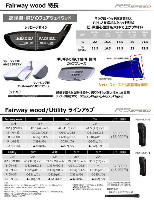 特注カスタムクラブ プロギア RS SPEED フェアウェイウッド 三菱 TENSEI Pro Orange 1K シャフト ゴルフ