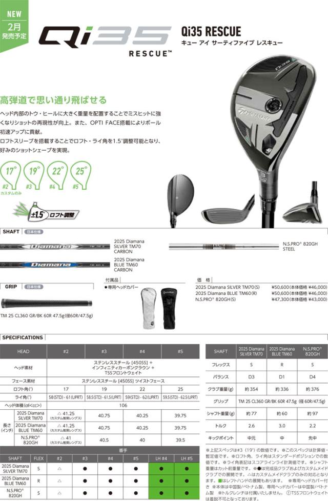 テーラーメイド Qi35 レスキュー 三菱 Diamana Blue TM60 シャフト
