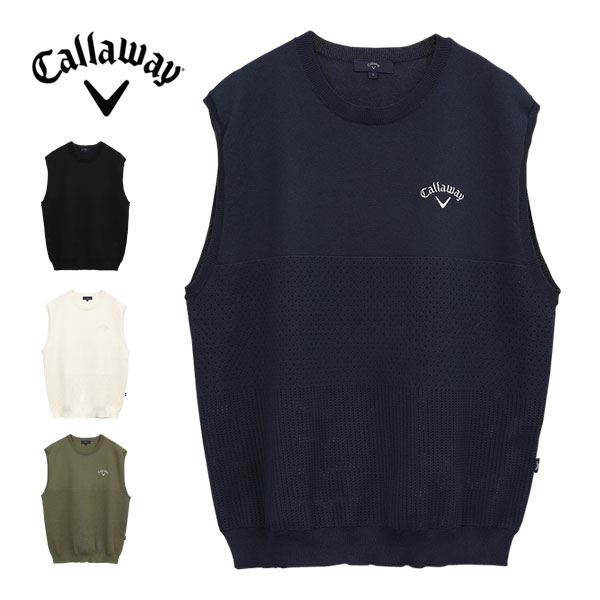 キャロウェイ アイレット オーバーサイズ クルーネック ニットベスト ゴルフウェア メンズ 2025年春夏モデル M-3L C25119101