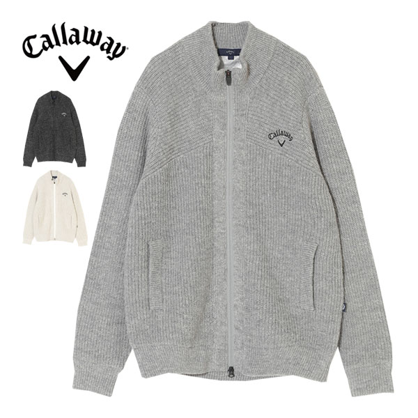 キャロウェイ 裏地付き 畦編み フルジップ ニットセーター ゴルフウェア メンズ 2025年秋冬モデル M-3L C25218107