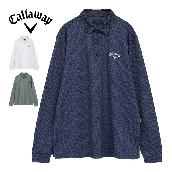 キャロウェイ ロゴプリント オニカノコ 長袖 ポロシャツ ゴルフウェア メンズ 2025年秋冬モデル M-3L C25233107