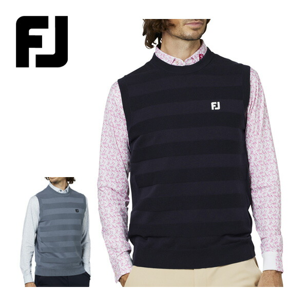 フットジョイ 編地切替ボーダー クルーネック ニットベスト ゴルフウェア メンズ 2025年秋冬モデル M-XL FJ-F25-M05