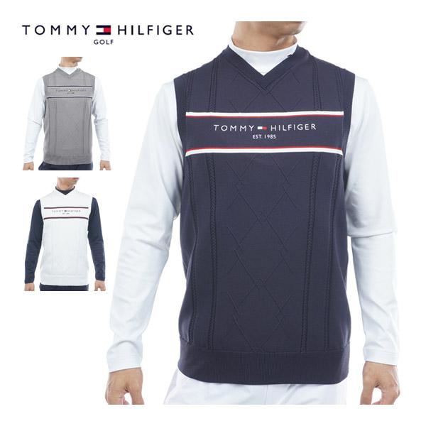 トミーヒルフィガー ケーブル 浅Vネック ニットベスト ゴルフウェア メンズ 2025年秋冬モデル M-3L THMA560