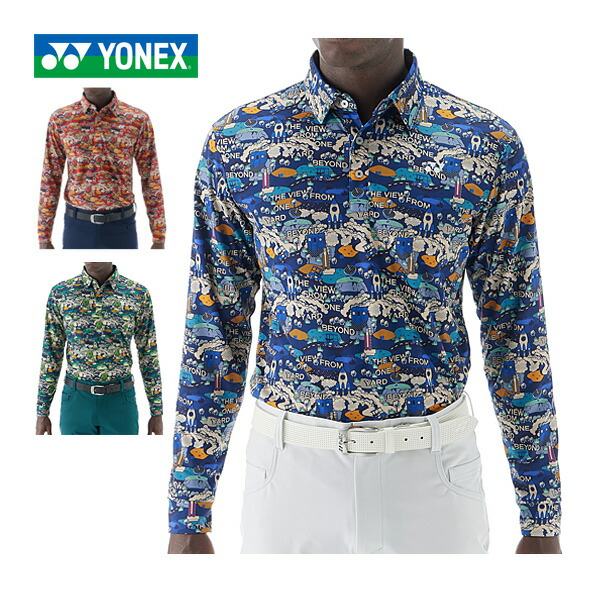 ヨネックス 総柄 長袖 ポロシャツ ゴルフウェア メンズ 2025年秋冬モデル M-3L GWF1604