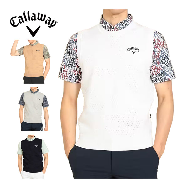 キャロウェイ メンズ ゴルフウェア カモフラ柄ジャカード クルーネック ニットベスト C23219100 2023年秋冬モデル M-3L