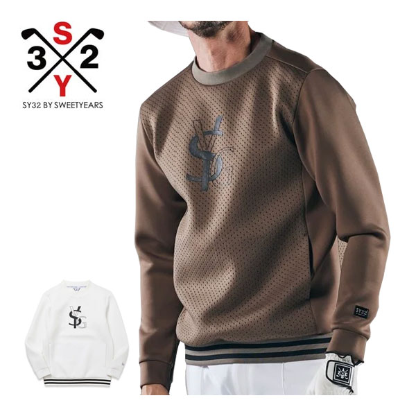 SY32 by SWEET YEARS ゴルフ パンチング クルーネック スウェット ウェア メンズ 2024年秋冬モデル SYG-24A008 M-L