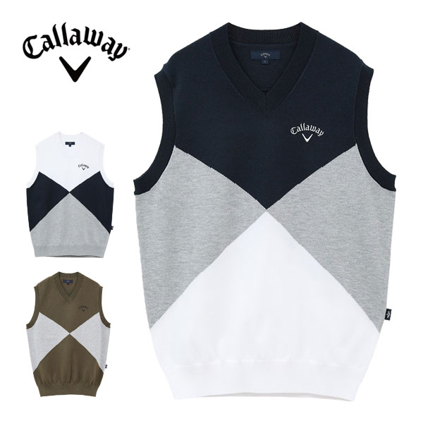 キャロウェイ アーガイル 綿タッチ Vネック ニットベスト ゴルフウェア メンズ C24119102 M-3L