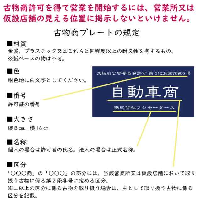 古物商プレート 古物 プレート 紺色 古物商 許可証 標識 アクリル製 全国公安委員会指定 警察署対応 レーザー加工 彫刻 刻印 規格サイズ  の通販はau PAY マーケット - スマホケースと雑貨のお店 スマコム