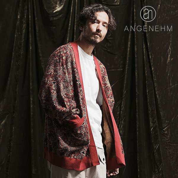 2024 春夏 先行予約 4月上旬〜中旬入荷予定 ANGENEHM アンゲネーム Paisley texture sweater cardigan メンズ カーディガン atftps