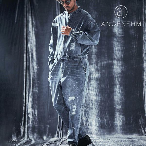 【お取り寄せ 30%OFF SALE セール】 ANGENEHM アンゲネーム Used processing denim all-in-one atfpts