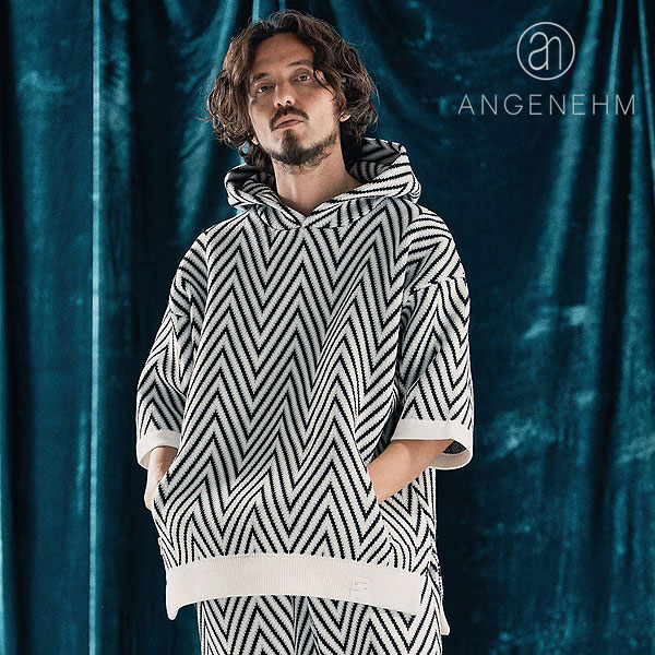 【お取り寄せ 30%OFF SALE セール】 ANGENEHM アンゲネーム Airy yarn wide herringbone short sleeve hoodie atftps