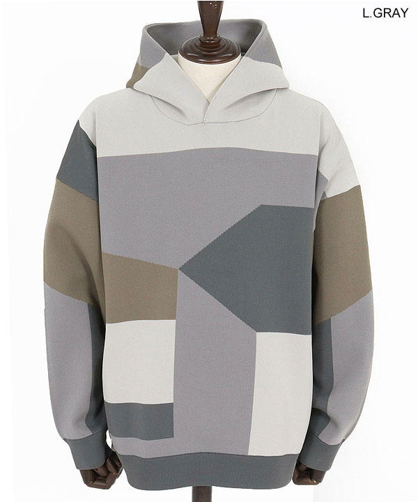 2025 秋冬 先行予約 10月中旬〜下旬入荷予定 ANGENEHM アンゲネーム Jacquard Block Color Hoodie -Airy Yarn Sweater- atftps