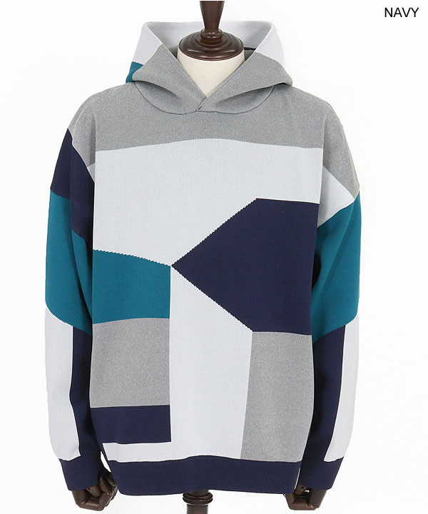 2025 秋冬 先行予約 10月中旬〜下旬入荷予定 ANGENEHM アンゲネーム Jacquard Block Color Hoodie -Airy Yarn Sweater- atftps