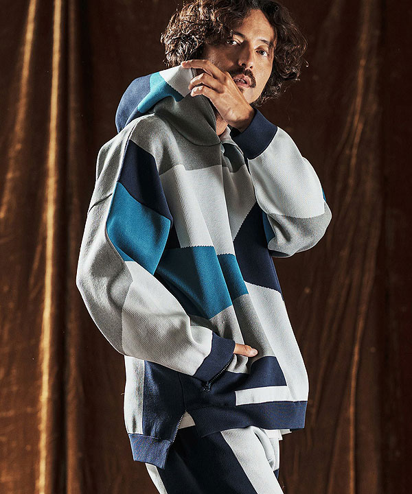 2025 秋冬 先行予約 10月中旬〜下旬入荷予定 ANGENEHM アンゲネーム Jacquard Block Color Hoodie -Airy Yarn Sweater- atftps