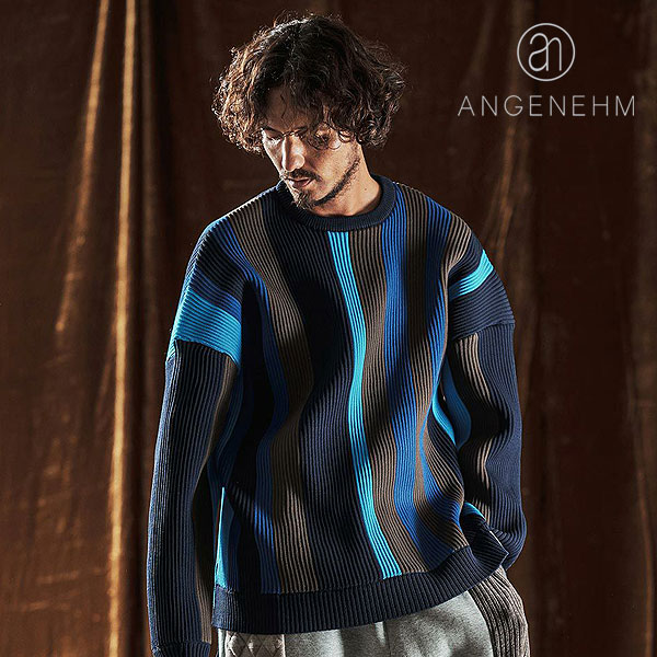 2025 秋冬 先行予約 10月中旬〜下旬入荷予定 ANGENEHM アンゲネーム Multi-Stripe Crew Knit -Airy Yarn Sweater- ニット atftps