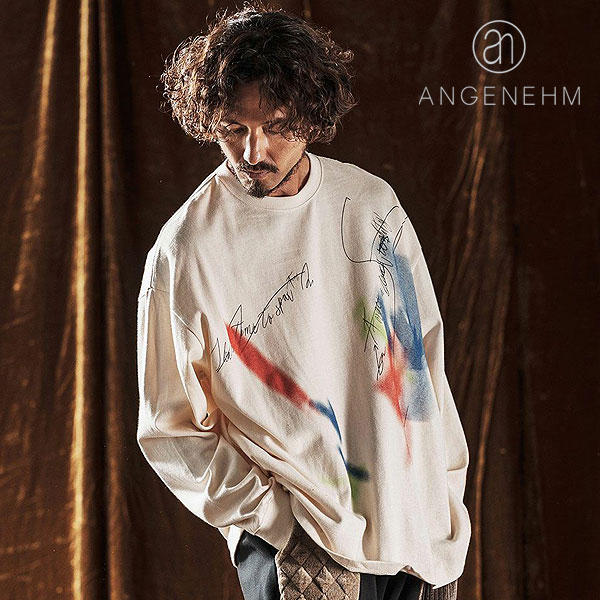 2025 秋冬 先行予約 10月上旬〜中旬入荷予定 ANGENEHM アンゲネーム Printed Long Sleeve T-Shirt -handwriting-esque- atftps