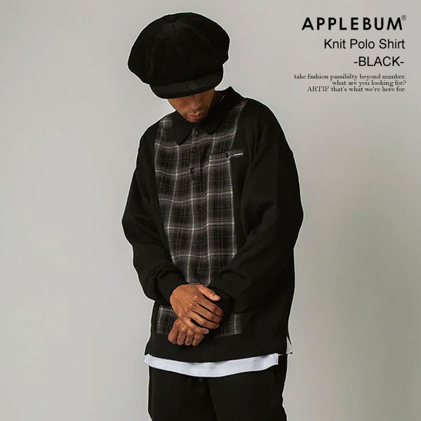 30％OFF SALE セール APPLEBUM アップルバム Knit Polo Shirt -BLACK- メンズ シャツ ポロシャツ ニットシャツ ニットポロ atftps