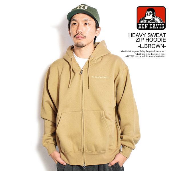 BEN DAVIS ベンデイビス HEAVY SWEAT ZIP HOODIE -L.BROWN- パーカー ジップパーカー スウェット 裏起毛 ストリート atftps