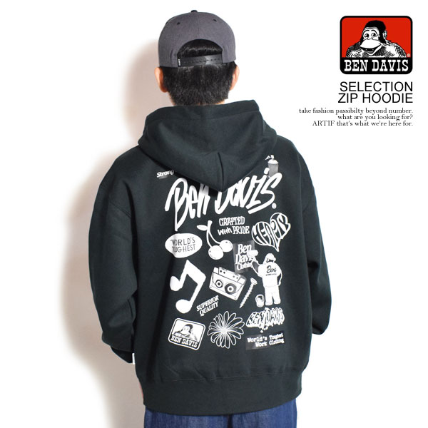 BEN DAVIS ベンデイビス SELECTION ZIP HOODIE パーカー ジップパーカー 裏起毛 ヘビーウェイト 送料無料 ストリート atftps