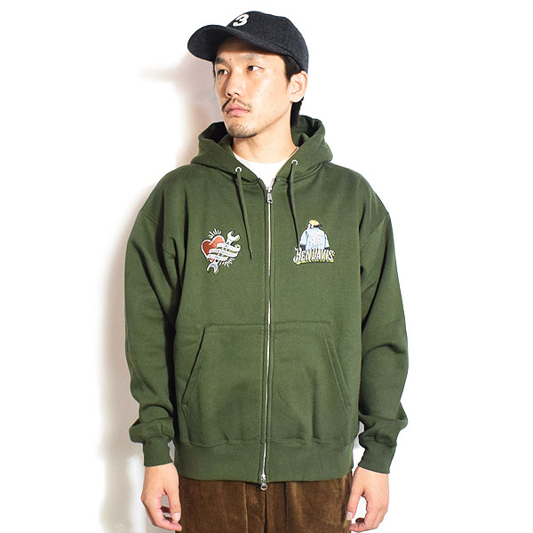 BEN DAVIS ベンデイビス SOUVENIR ZIP HOODIE -KHAKI- メンズ パーカー ジップパーカー 裏起毛 ヘビーウェイト 送料無料 atftps