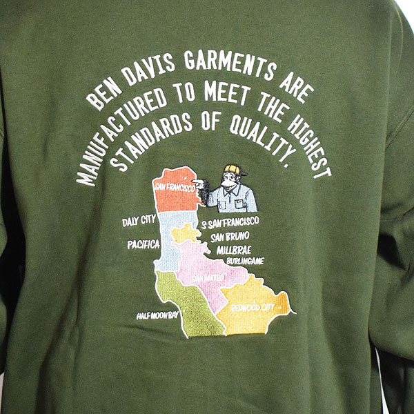 BEN DAVIS ベンデイビス SOUVENIR ZIP HOODIE -KHAKI- メンズ パーカー ジップパーカー 裏起毛 ヘビーウェイト 送料無料 atftps