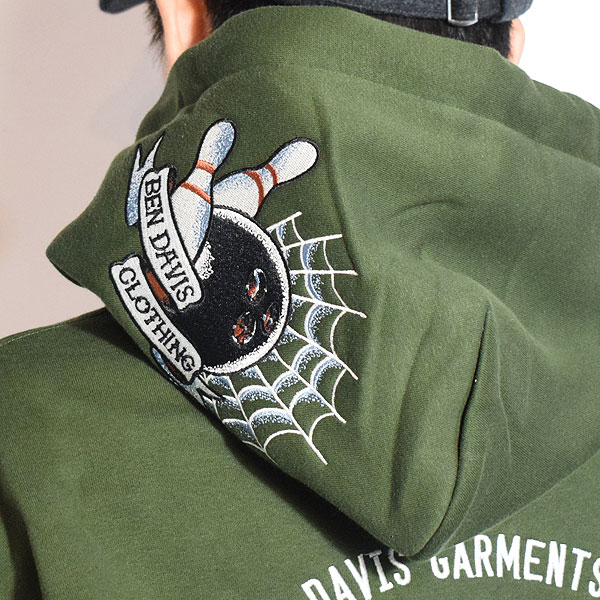 BEN DAVIS ベンデイビス SOUVENIR ZIP HOODIE -KHAKI- メンズ パーカー ジップパーカー 裏起毛 ヘビーウェイト 送料無料 atftps
