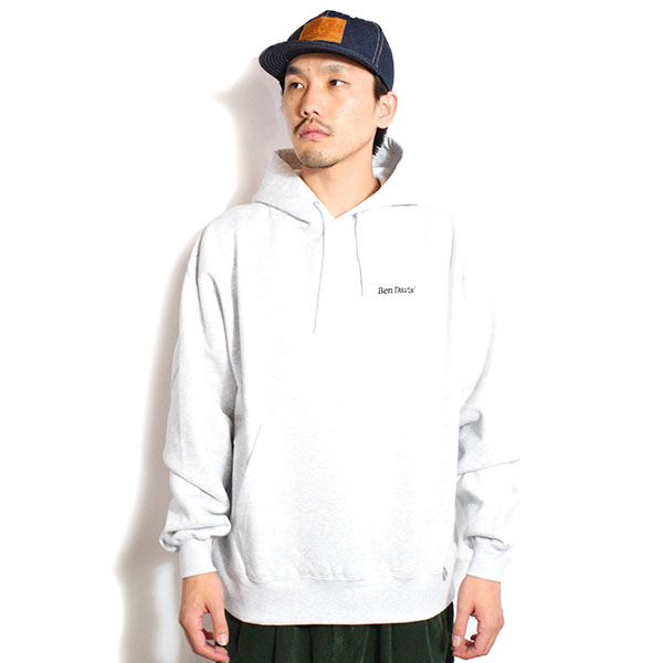 BEN DAVIS ベンデイビス BD LABEL EMB HOODIE -ASH- メンズ パーカー プルオーバー スウェット 裏起毛 ヘビーウェイト atftps