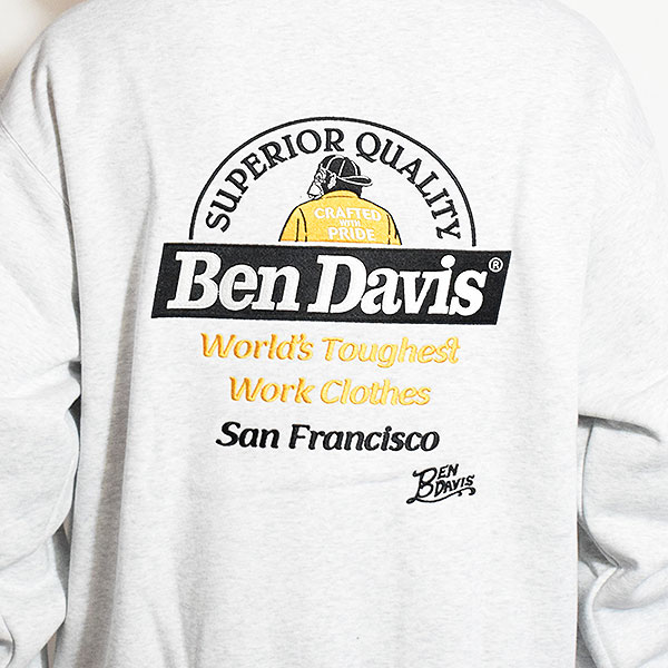 BEN DAVIS ベンデイビス BD LABEL EMB HOODIE -ASH- メンズ パーカー プルオーバー スウェット 裏起毛 ヘビーウェイト atftps