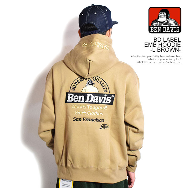 BEN DAVIS ベンデイビス BD LABEL EMB HOODIE -L.BROWN- パーカー プルオーバー スウェット 裏起毛 ヘビーウェイト atftps