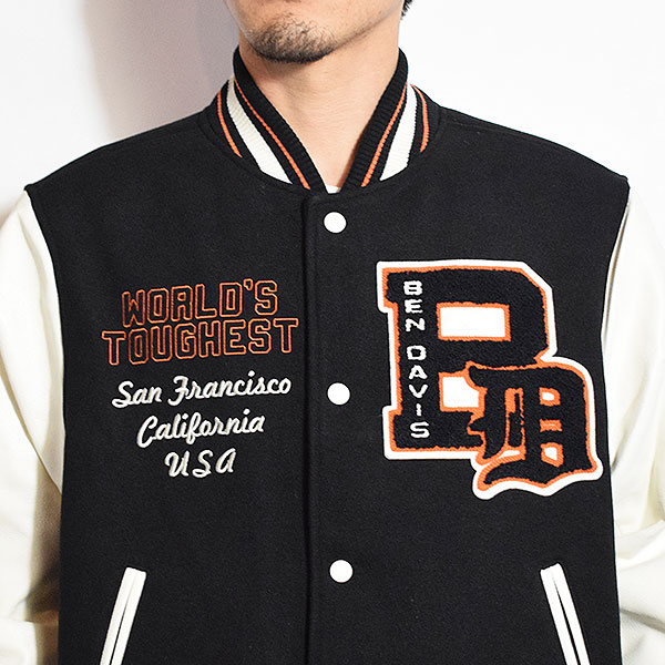 BEN DAVIS ベンデイビス BD STADIUM JACKET -BLACK- メンズ ジャケット スタジャン アワードジャケット フェイクメルトン atfjkt